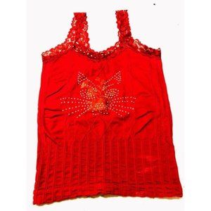 Top Red Sleeveless Embroidery Lace in Top and Suspender Women  Size S